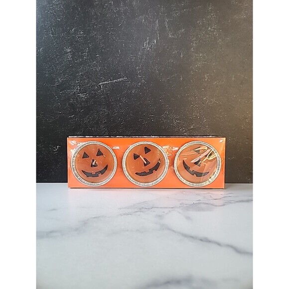Spooky Hollow Pumpkin Lights Candle Set Of Three Vintage From 1995 - Picture 1 of 10